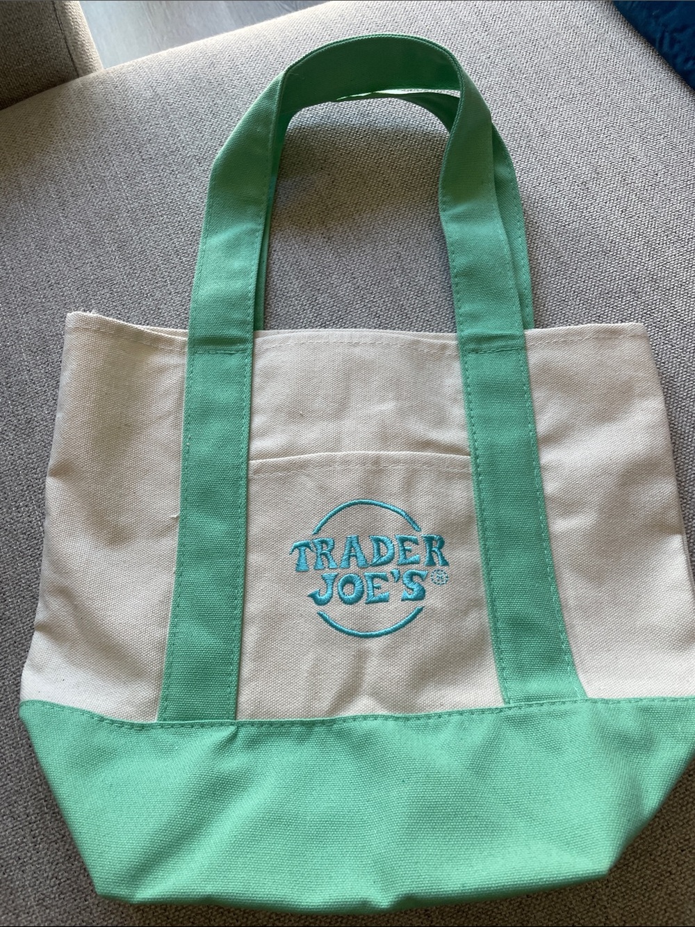 Trader Joe's Cream Canvas Tote with Mint Green Accents